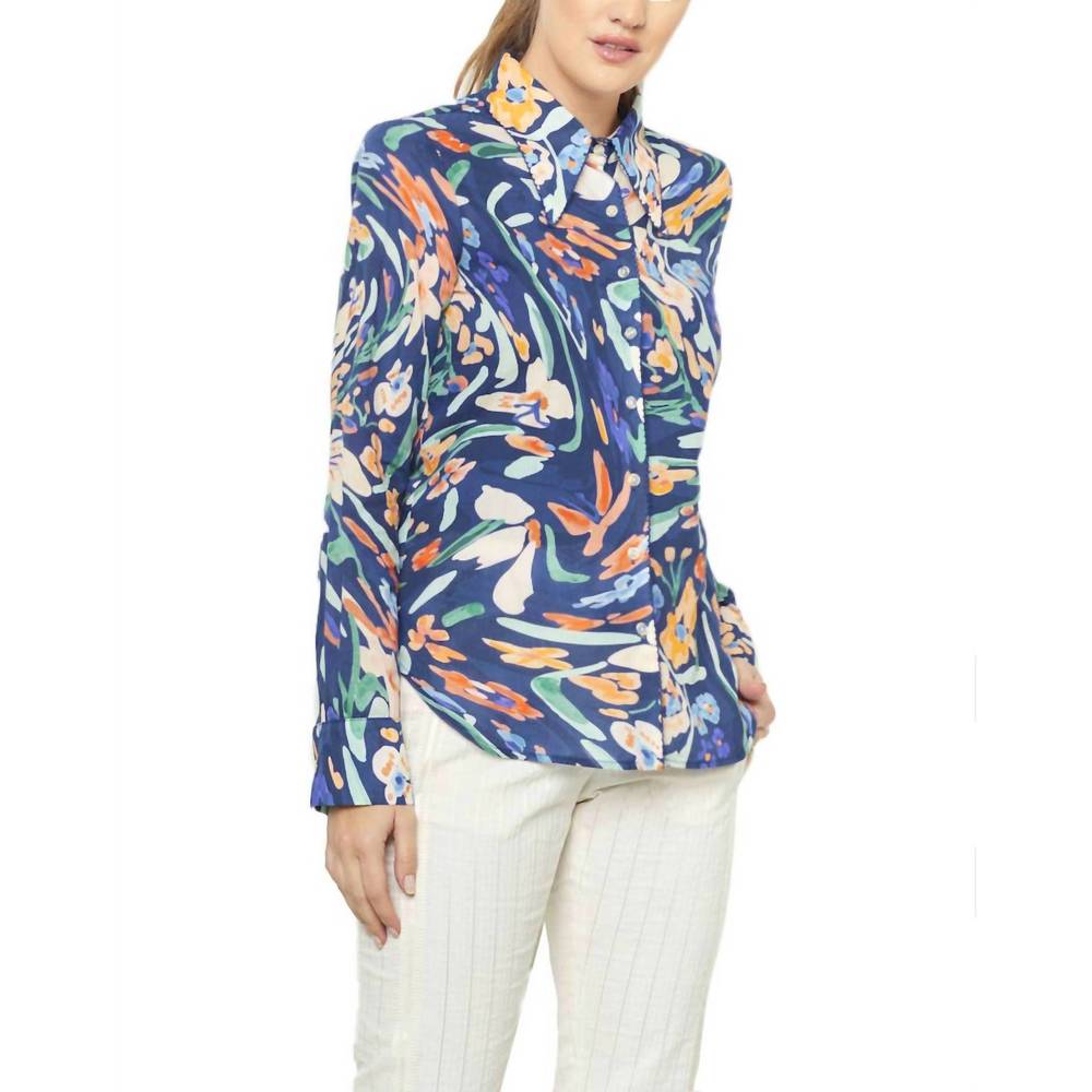 NEW DE LORETA carmela blouse jaleo azul in navy multi